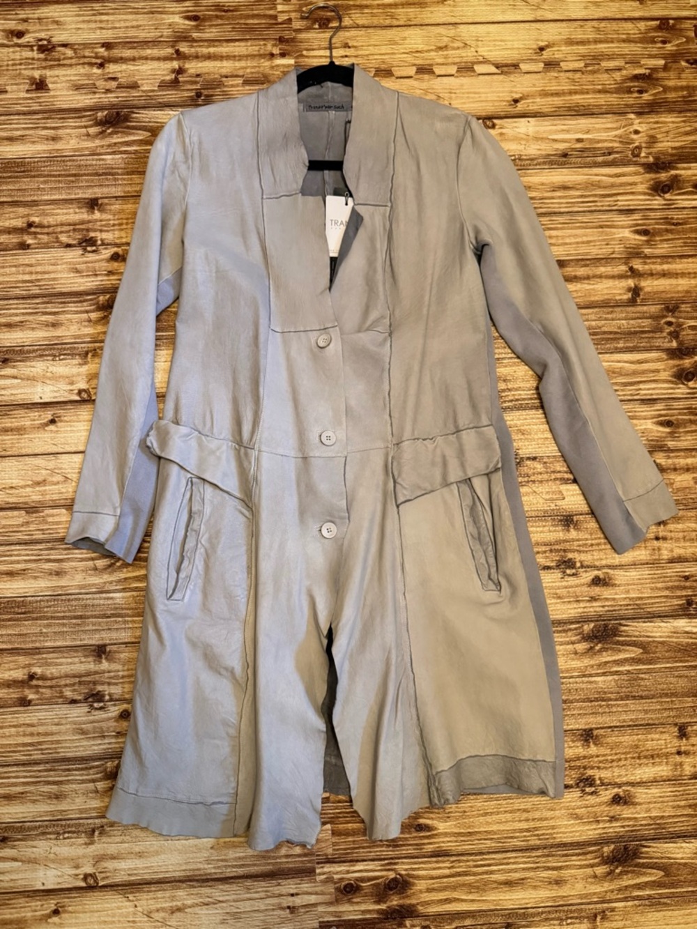 Transit Light Blue-Gray Lambskin Trench Coat